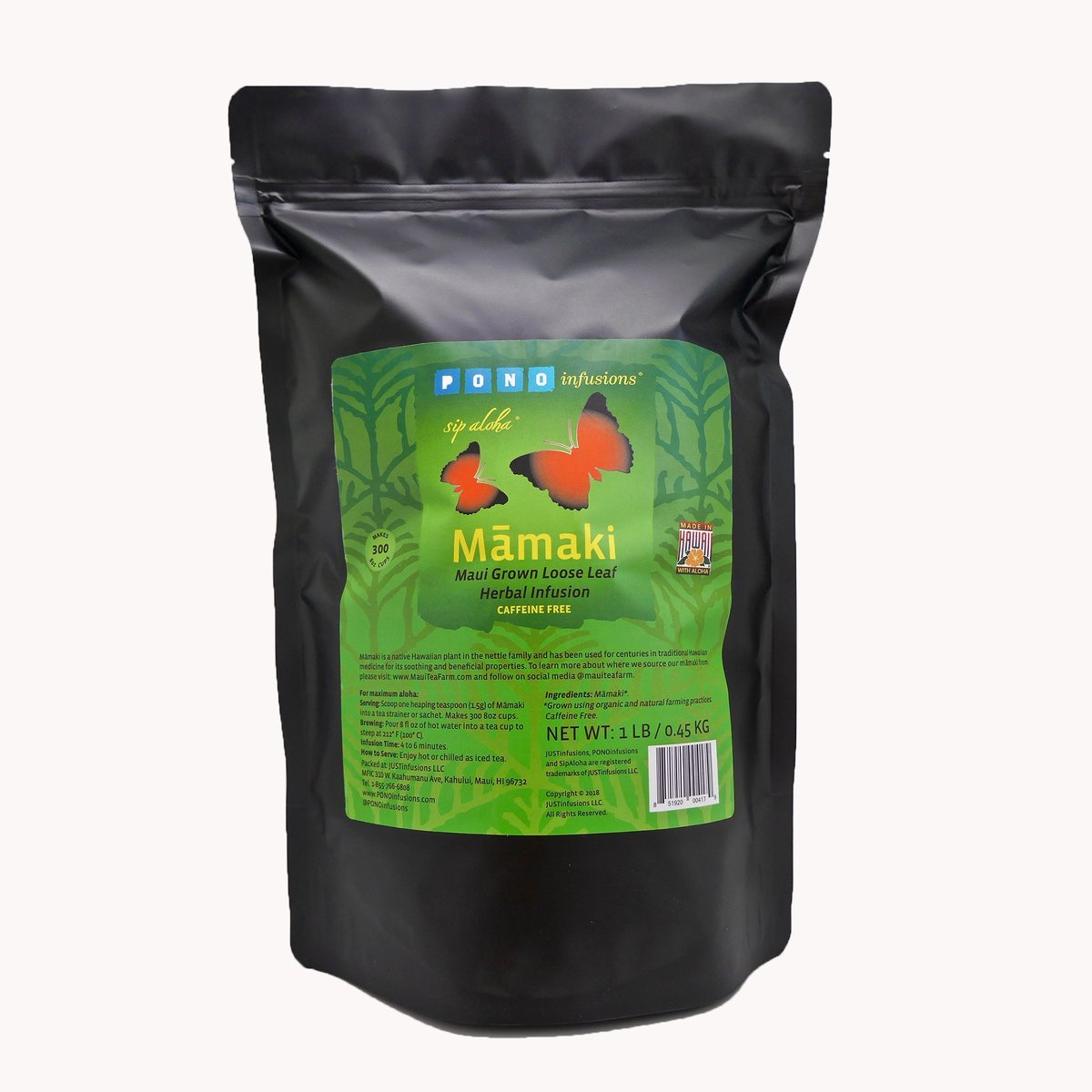 Pop-Up Mākeke - JustInfusions (PONO) - Organically Grown Mamaki Loose Leaf Herb Tea - 1lb