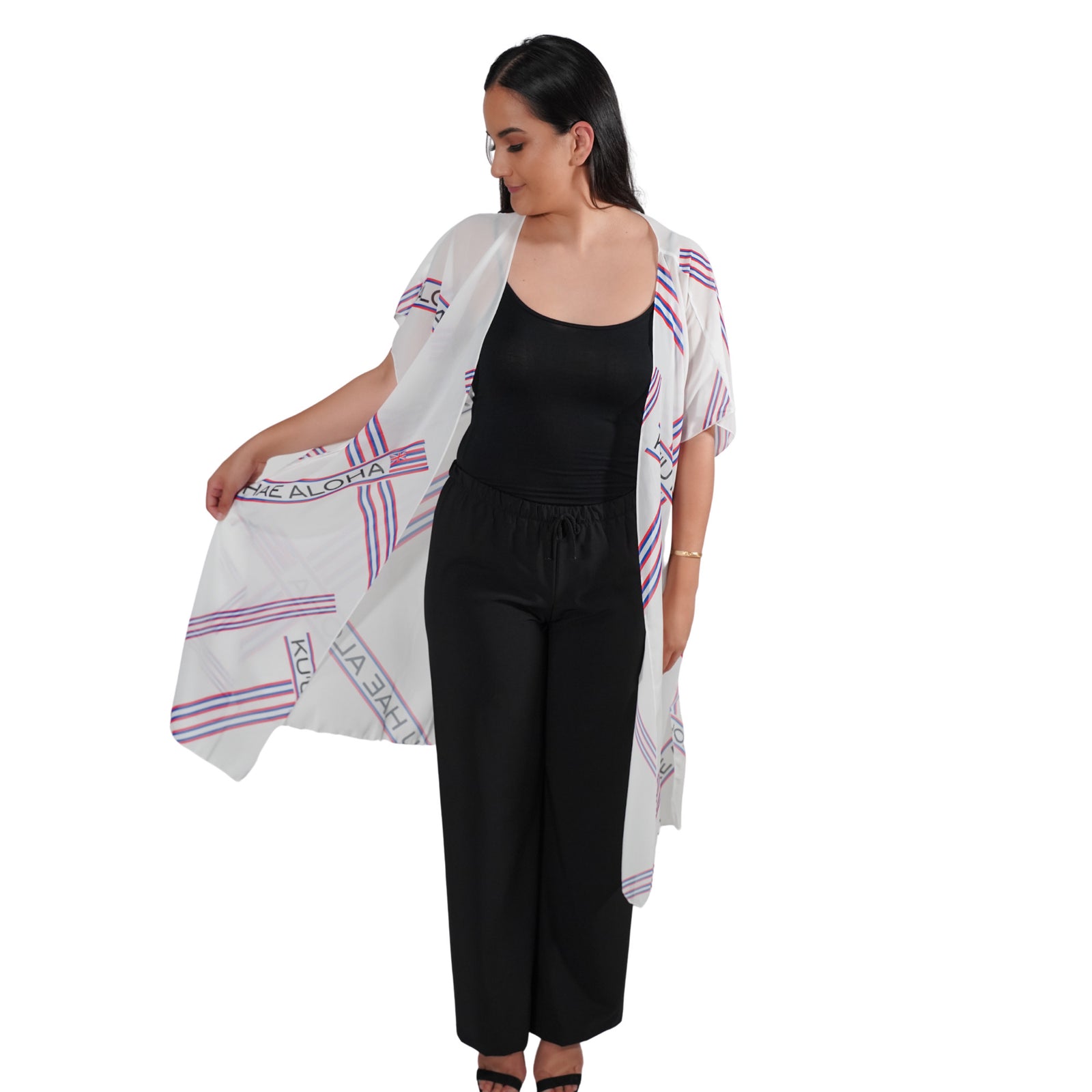 Pop-Up Mākeke - Kini Zamora - Kuʻu Hae Aloha Long Cover-Up - White