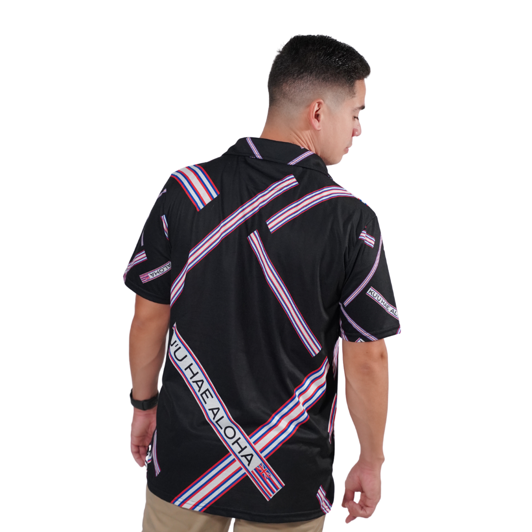 Pop-Up Mākeke - Kini Zamora - Kuʻu Hae Aloha Polo Shirt - Back View