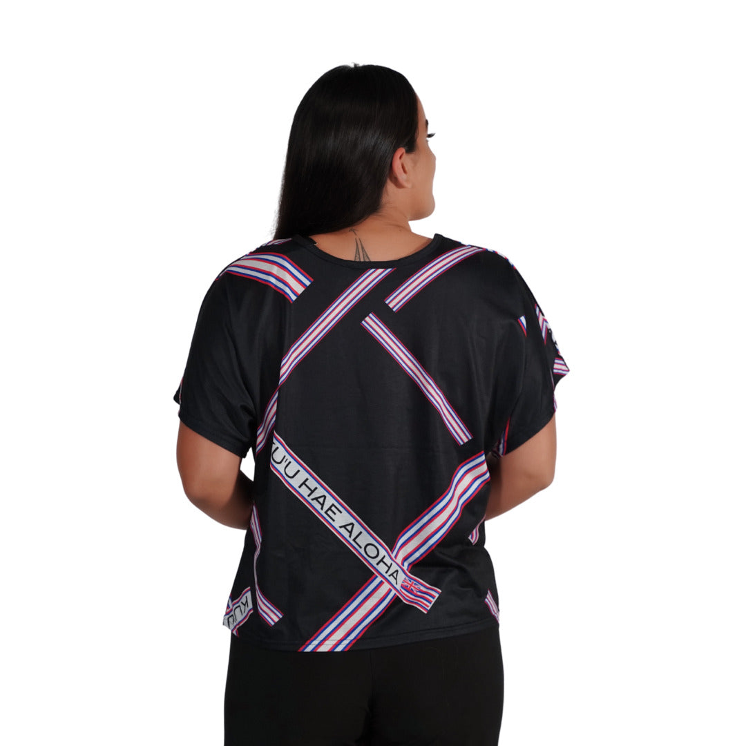 Pop-Up Mākeke - Kini Zamora - Kuʻu Hae Aloha Scoop Neck Shirt - Back View