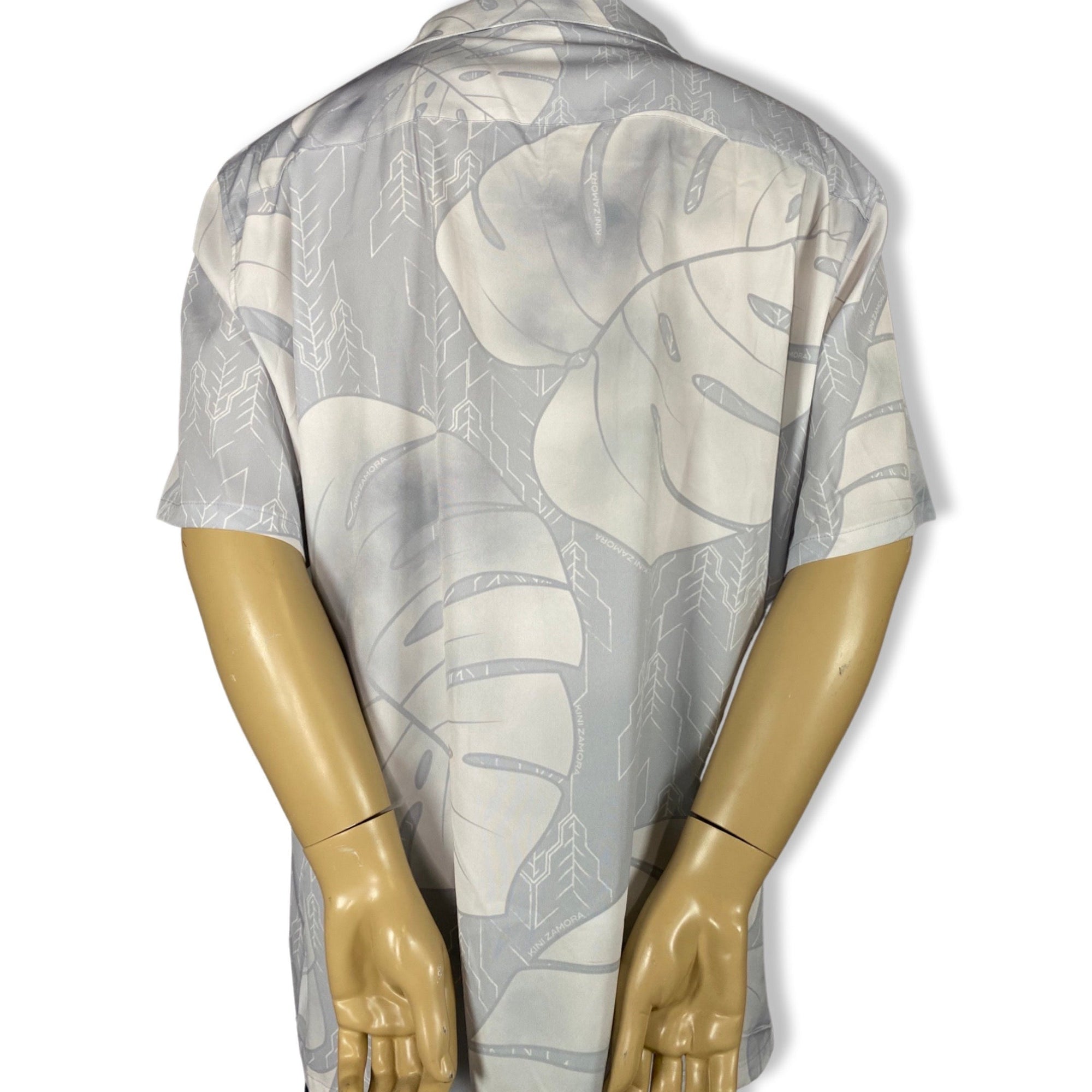 Pop-Up Mākeke - Kini Zamora - Monstera Aloha Shirt - Gray - Back View