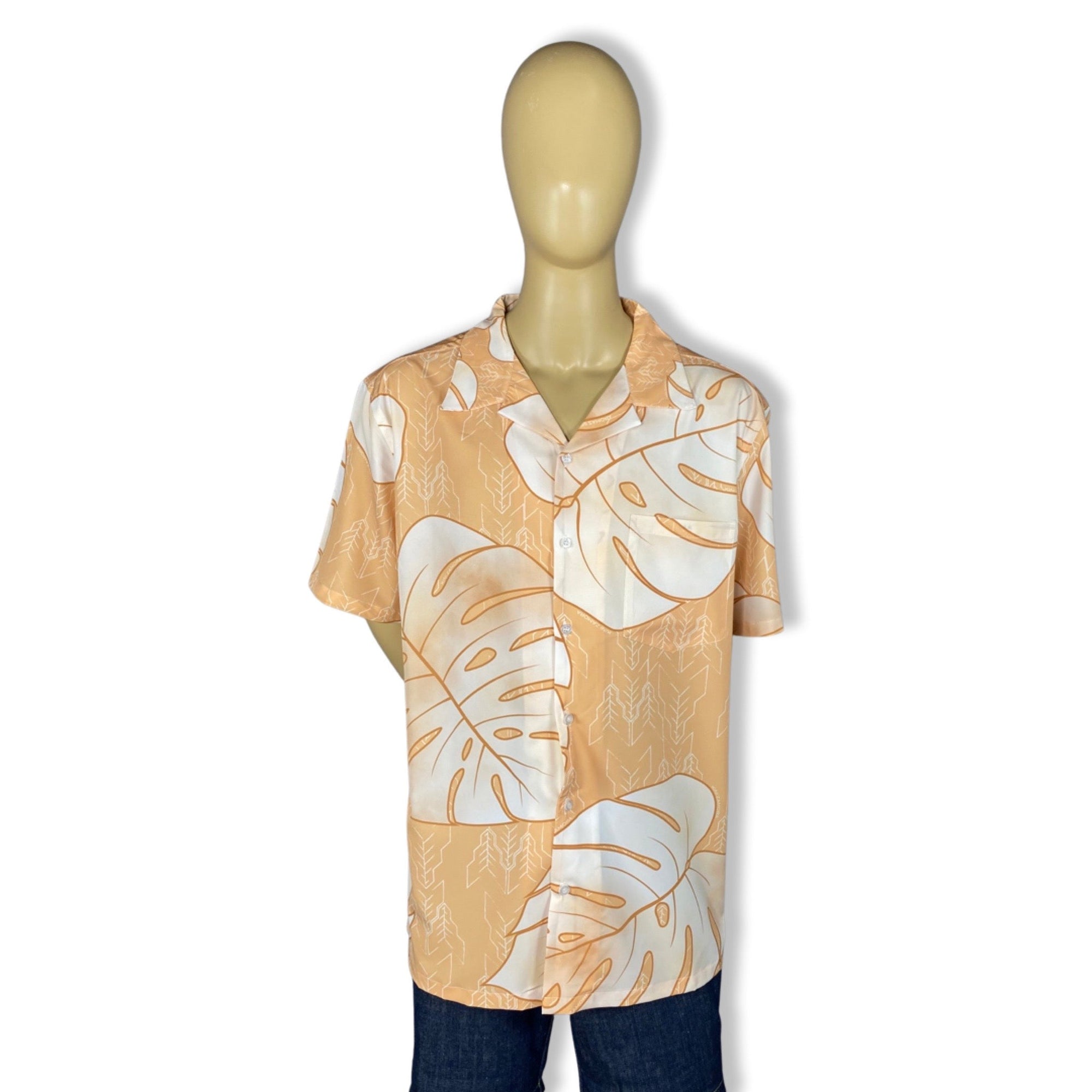 Pop-Up Mākeke - Kini Zamora - Monstera Aloha Shirt - Nude - Back View