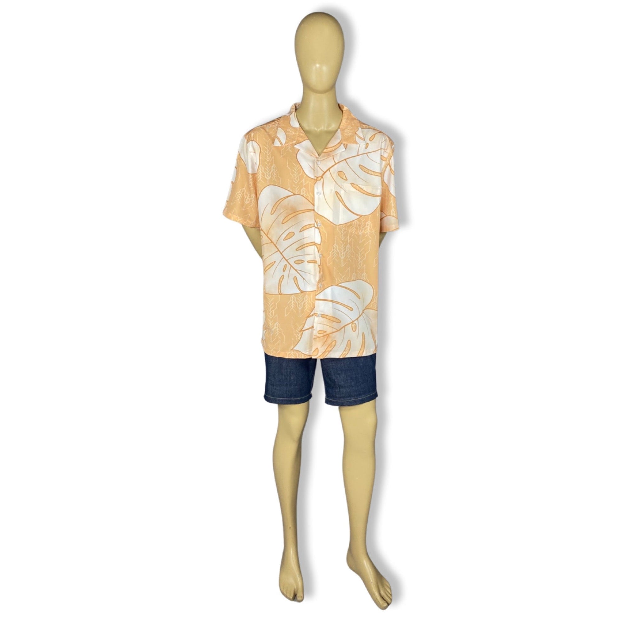 Pop-Up Mākeke - Kini Zamora - Monstera Aloha Shirt - Nude - Front View