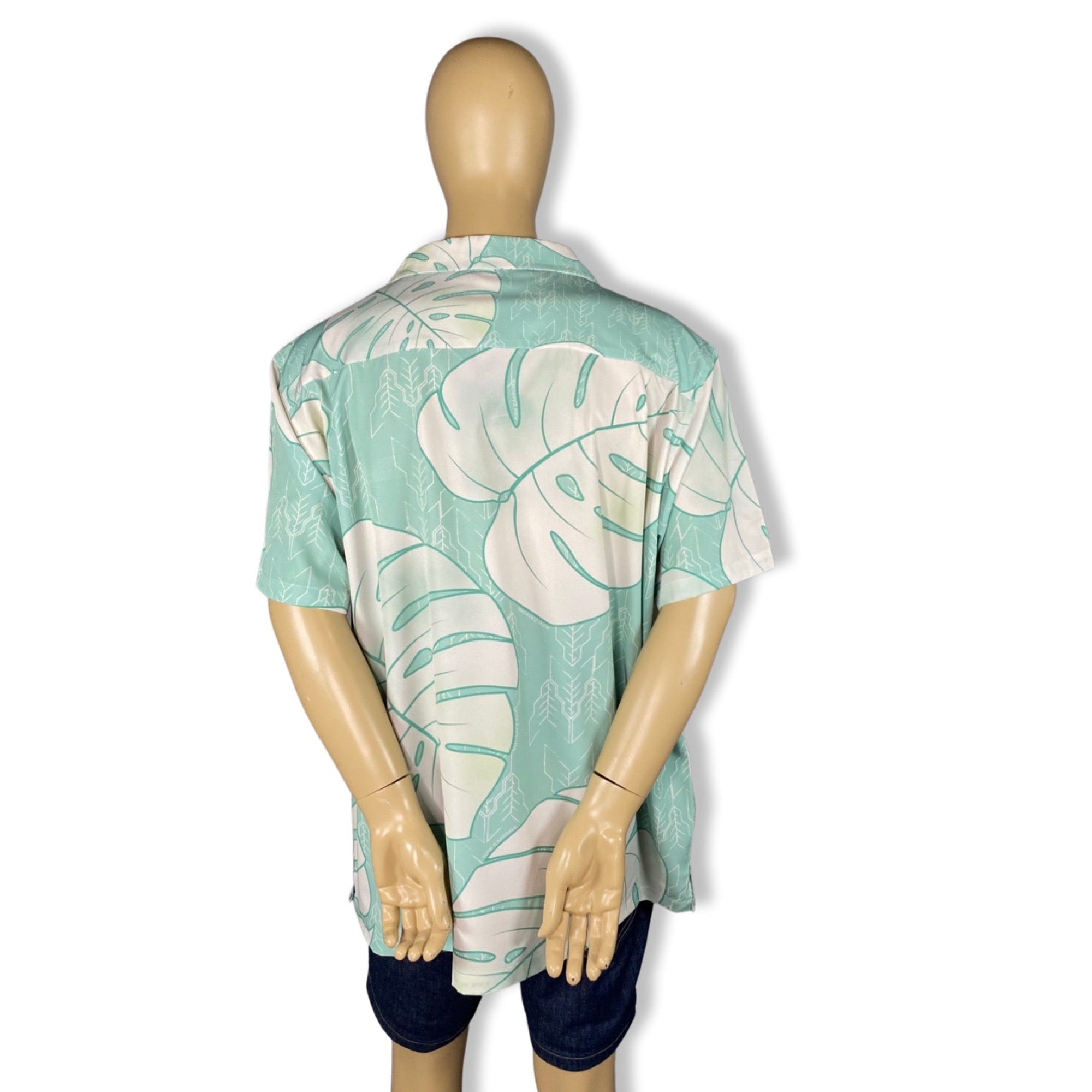 Pop-Up Mākeke - Kini Zamora - Monstera Aloha Shirt - Sage - Back View