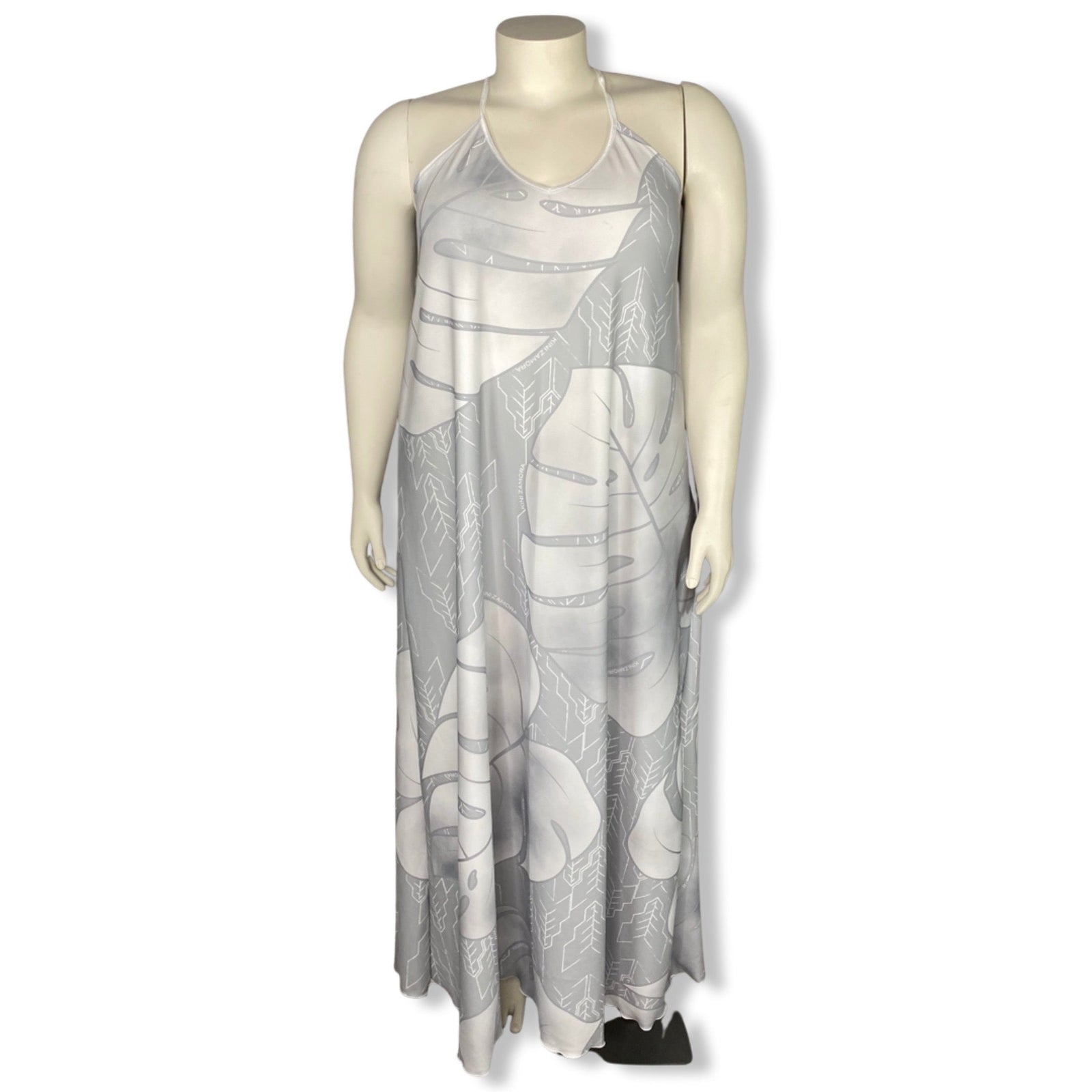 Pop-Up Mākeke - Kini Zamora - Monstera Spaghetti Strap Maxi Dress - Gray