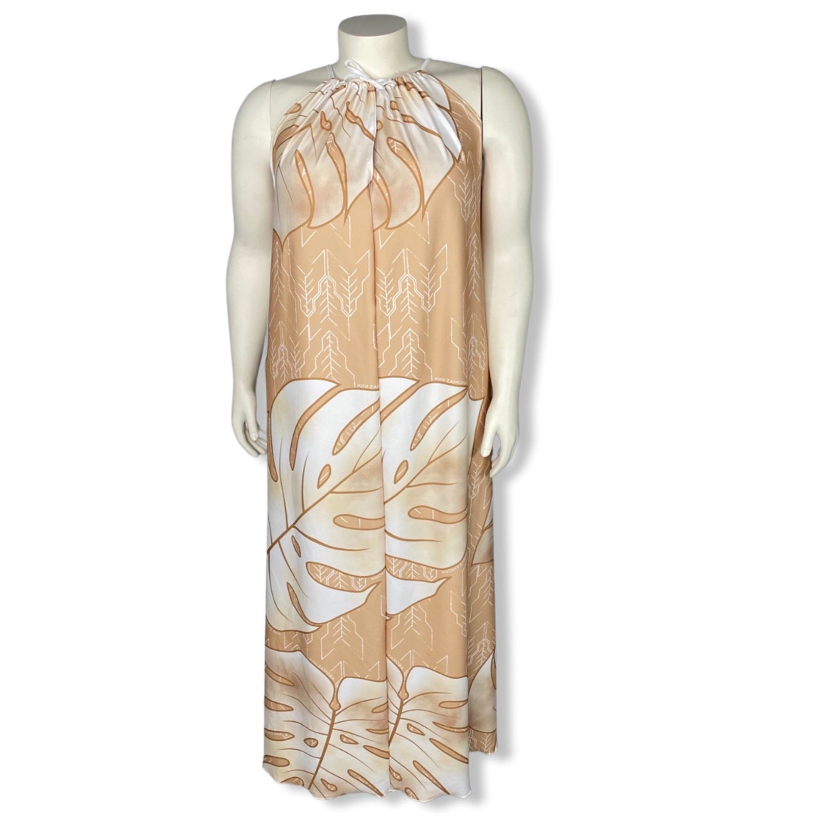 Pop-Up Mākeke - Kini Zamora - Monstera Spaghetti Strap Maxi Dress - Nude - Front View