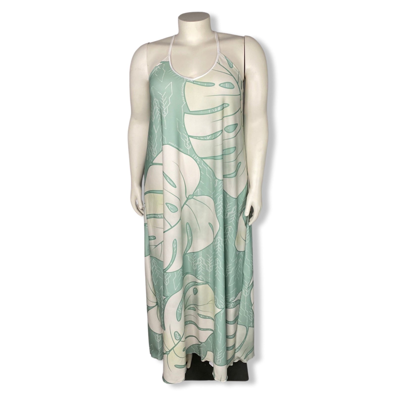 Pop-Up Mākeke - Kini Zamora - Monstera Spaghetti Strap Maxi Dress - Sage