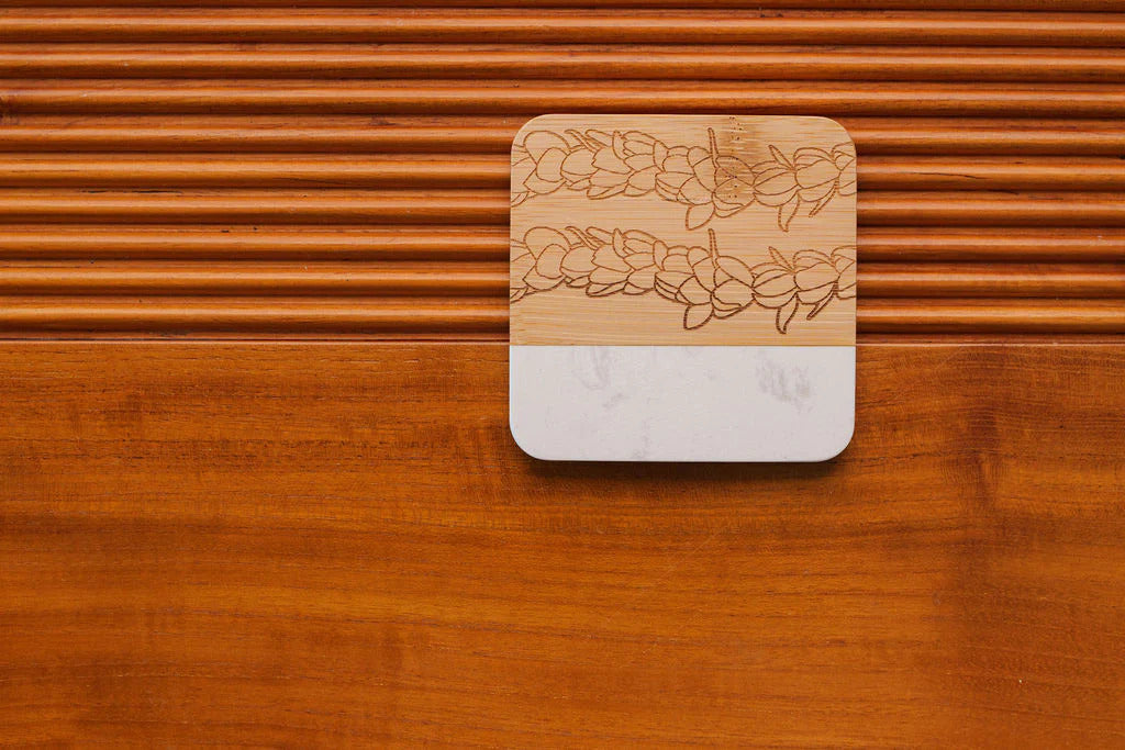 Pop-Up Mākeke - Laha'ole Designs - Pikake Marble & Wood Coaster