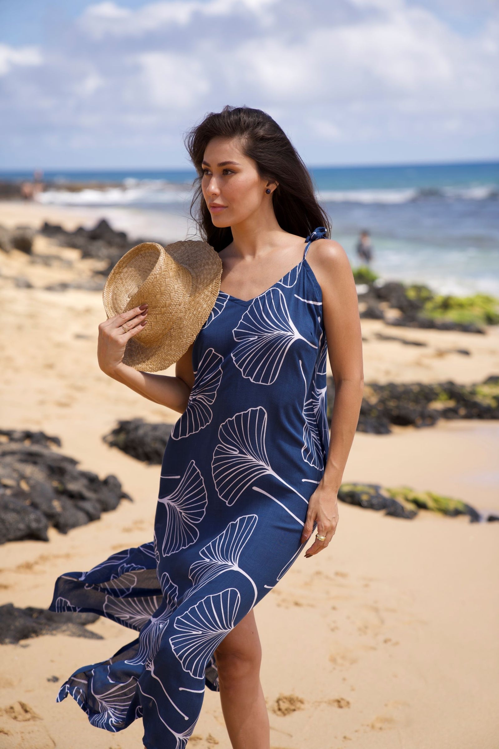Pop-Up Mākeke - Lotus & Lime - Laka Maxi Dress - Gingko in Navy - Front View