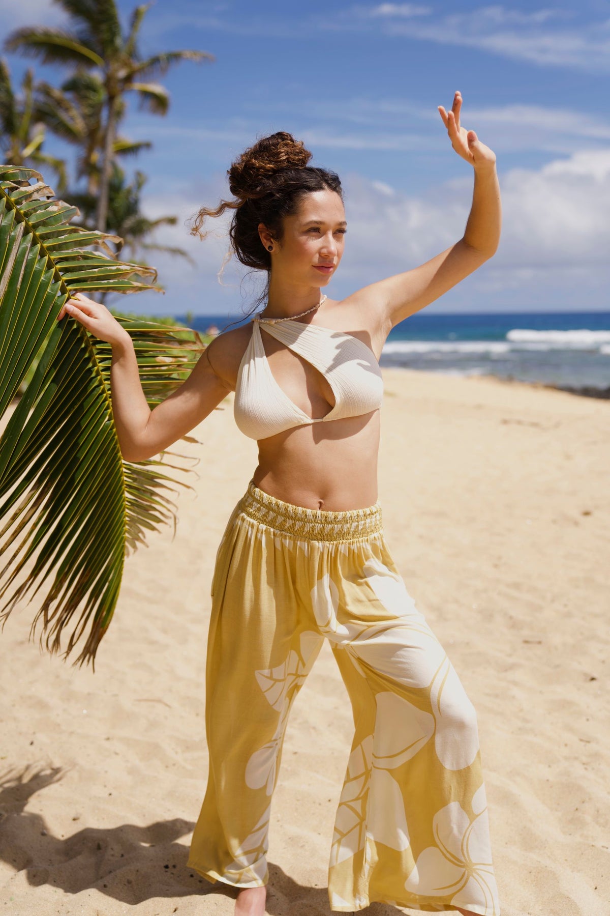 Pop-Up Mākeke - Lotus &amp; Lime - Palazzo Pants - Plumeria in Banana