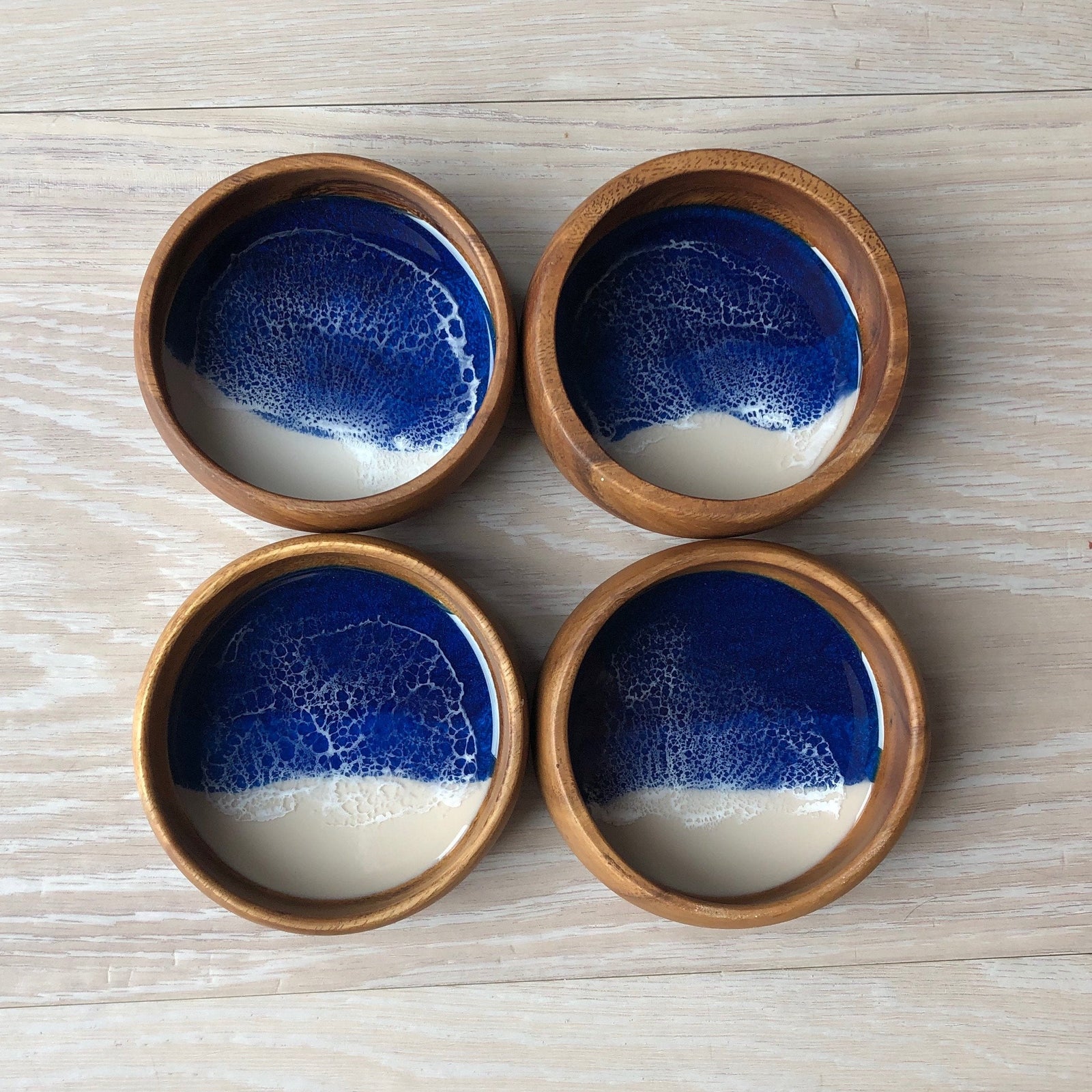 Pop-Up Mākeke - Marr Artworks - Resin Acacia Wood Bowl - Multiple Blue