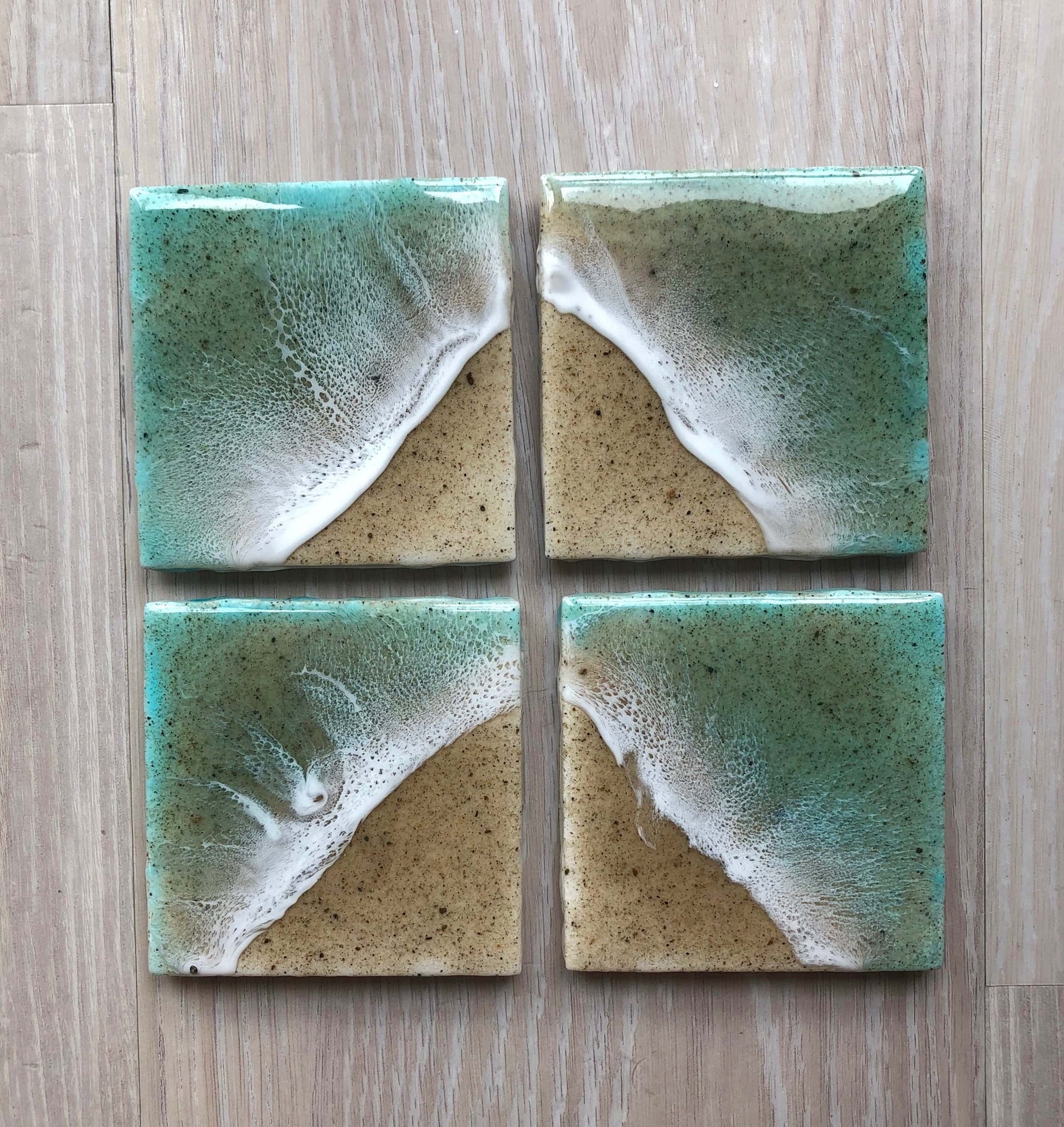 Pop-Up Mākeke - Marr Artworks - Resin Beach Ceramic Coaster - Teal - Different Styles