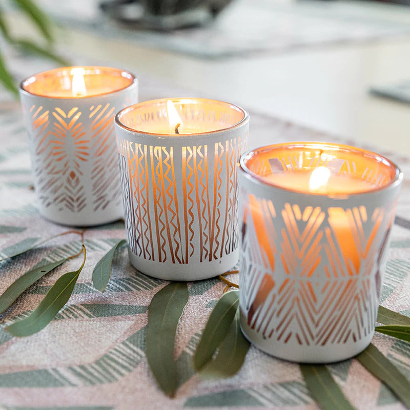 Pop-Up Mākeke - Noho Home - Nā Pua ʻAʻala Collection - 3 Votive Candle Set - Lit