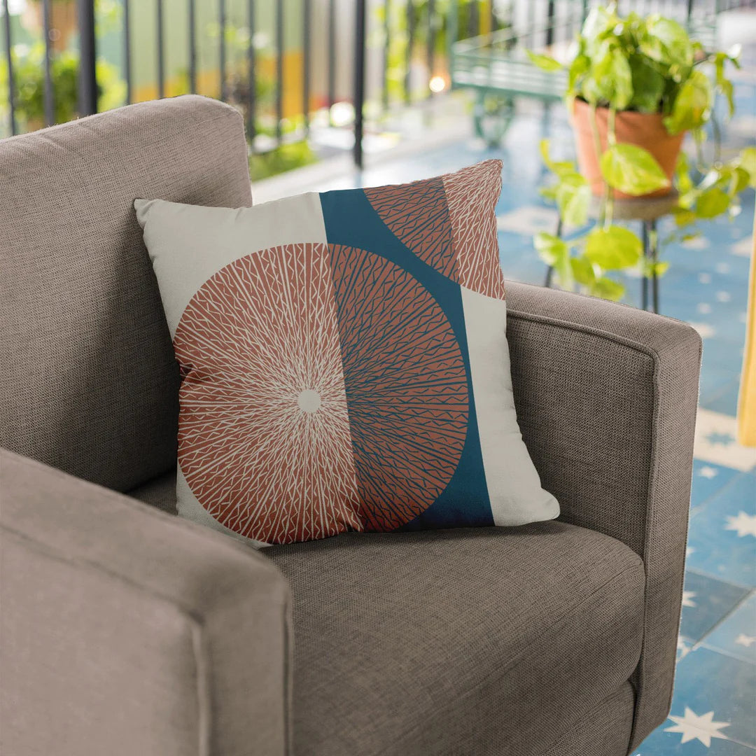 Pop-Up Mākeke - Noho Home - Niho Medallion Square Pillowcase - Cocoa & Aqua - In Use