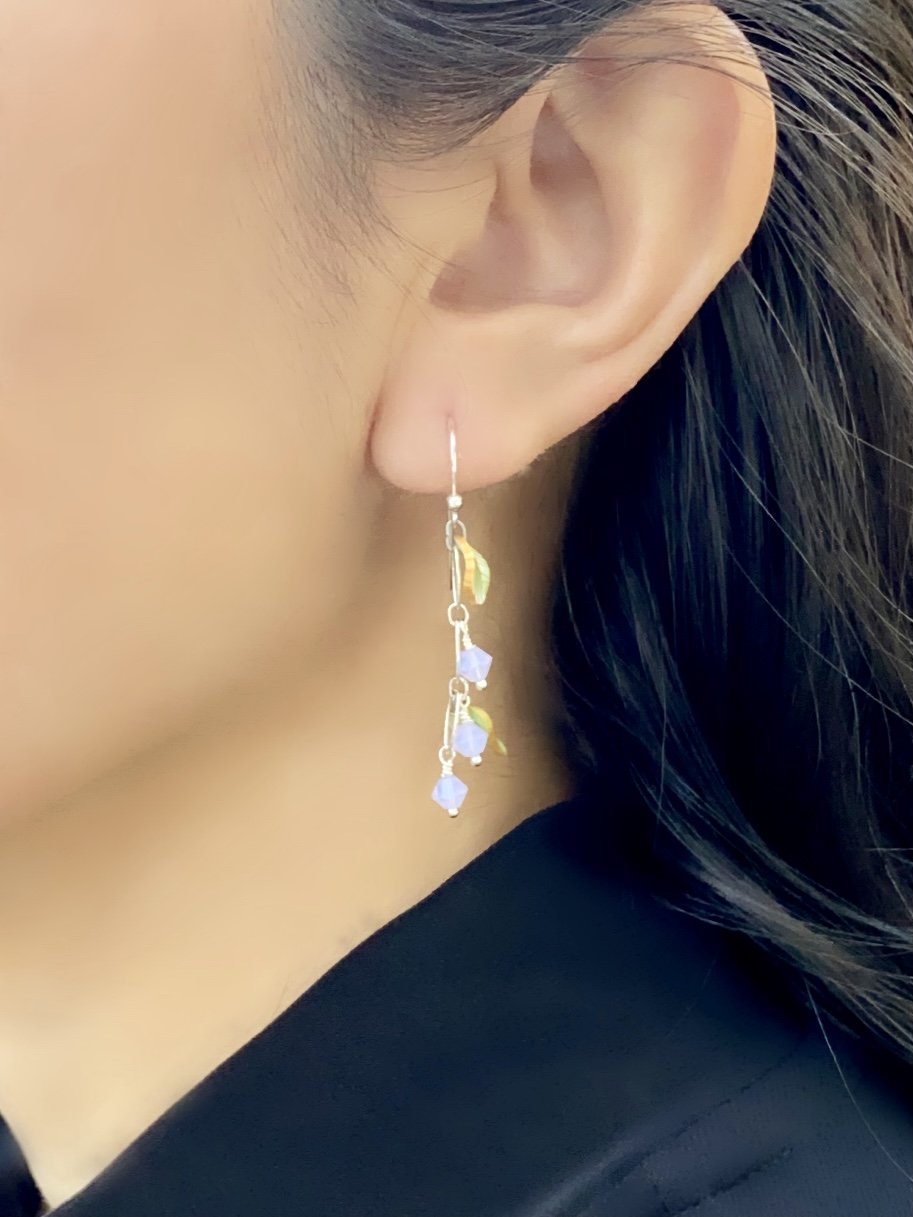 Pop-Up Mākeke - Ohana Expressions - Milky Lavender - Contemporary Maile Dangle Earrings - In Use