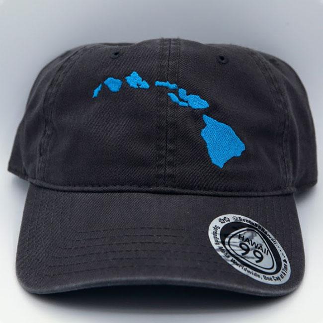 Pop-Up Mākeke - Route 99 Hawaii - Charcoal Grey Dad Cap with Islands - Blue