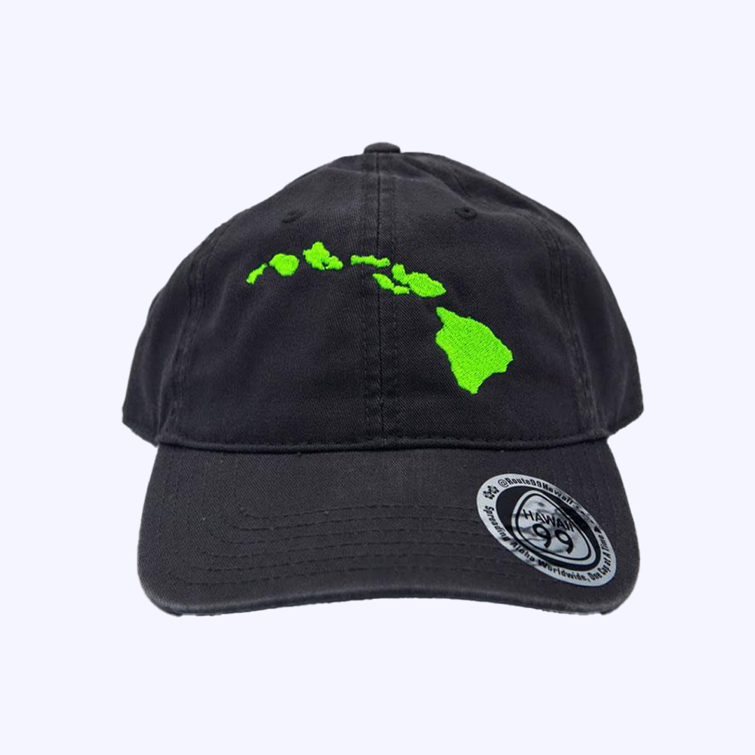 Pop-Up Mākeke - Route 99 Hawaii - Charcoal Grey Dad Cap with Islands - Green