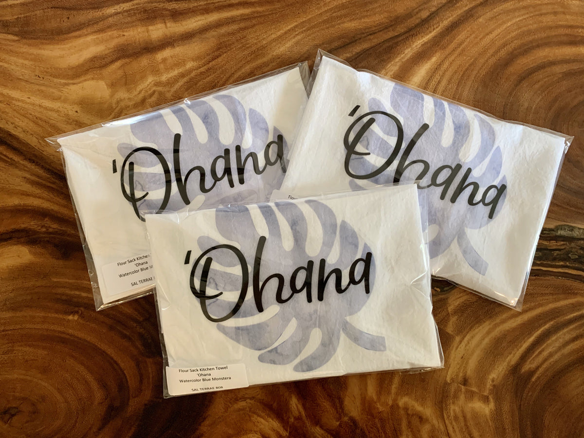 Pop-Up Mākeke - Sal Terrae - Flour Sack Kitchen Towel - Ohana - Blue Monstera