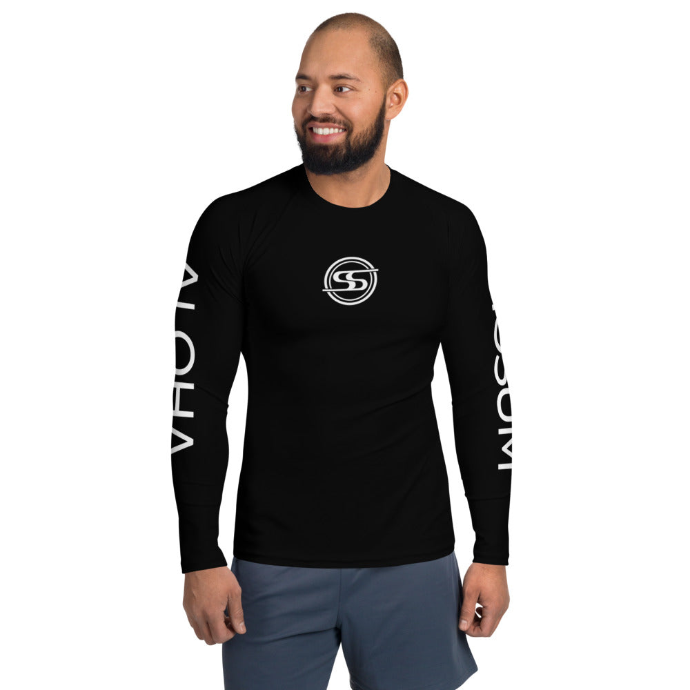 Pop-Up Mākeke - Shosum Aloha - Unisex Performance Long Sleeve Rash Guard - Black - Front View