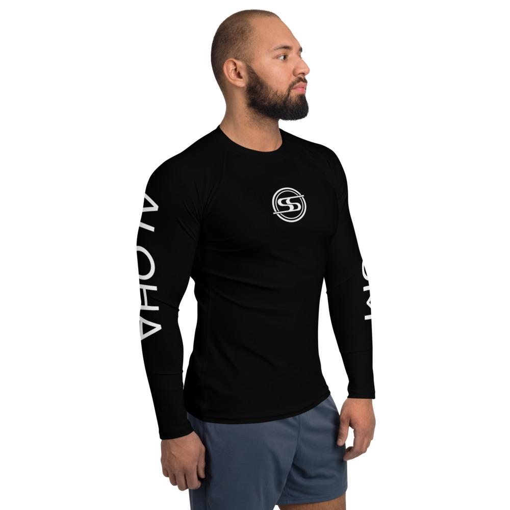 Pop-Up Mākeke - Shosum Aloha - Unisex Performance Long Sleeve Rash Guard - Black - Side View