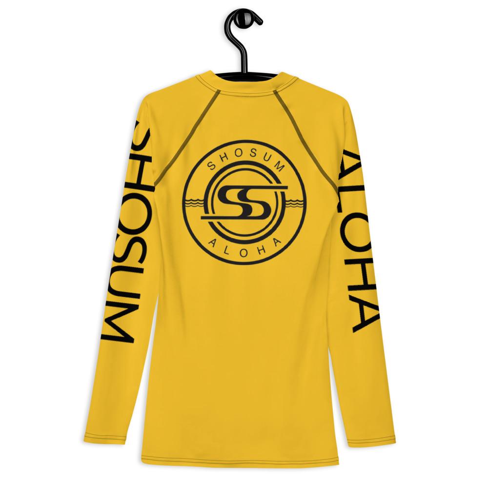 Pop-Up Mākeke - Shosum Aloha - Unisex Performance Long Sleeve Rash Guard - Gold - Front View