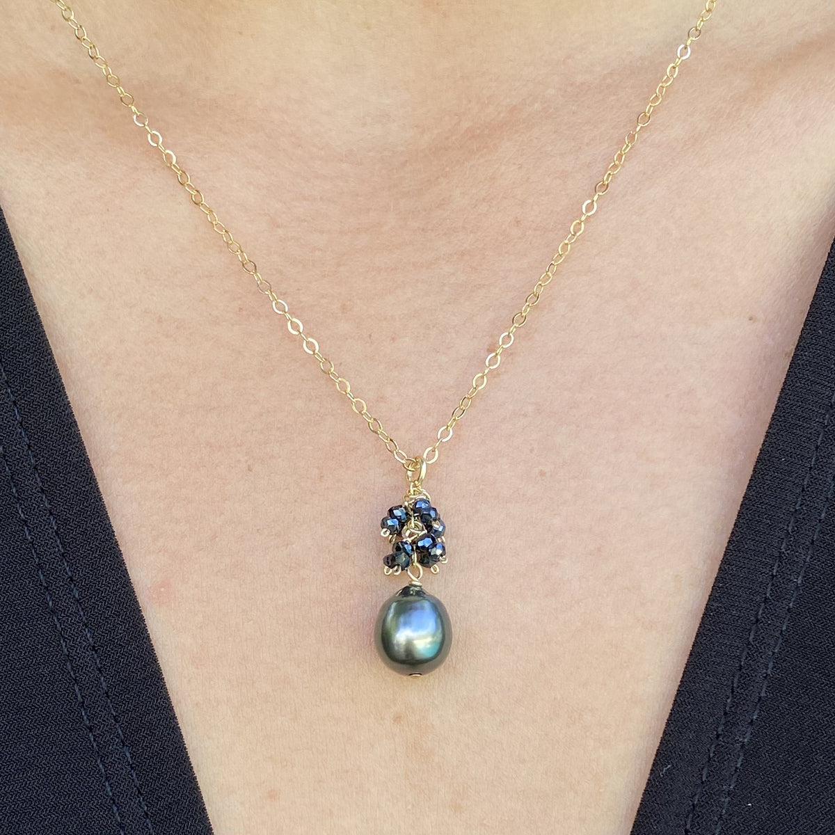 Pop-Up Mākeke - Stacey Lee Designs - Blackjack Tahitian Pearl Necklace - In Use