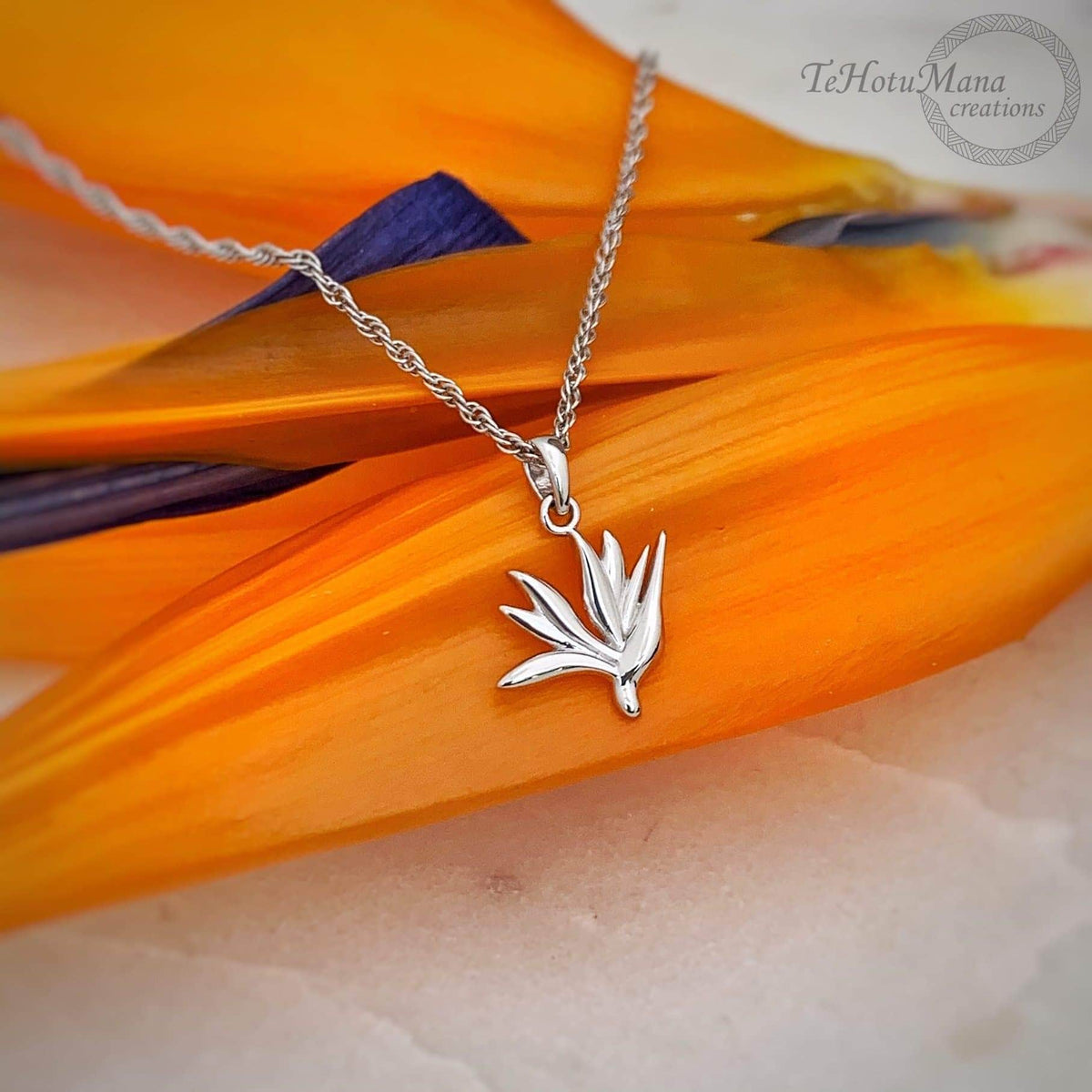 Pop-Up Mākeke - Te Hotu Mana Creations - Bird of Paradise Sterling Silver Necklace