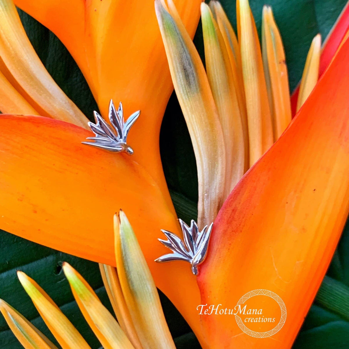 Pop-Up Mākeke - Te Hotu Mana Creations - Bird of Paradise Sterling Silver Stud Earrings