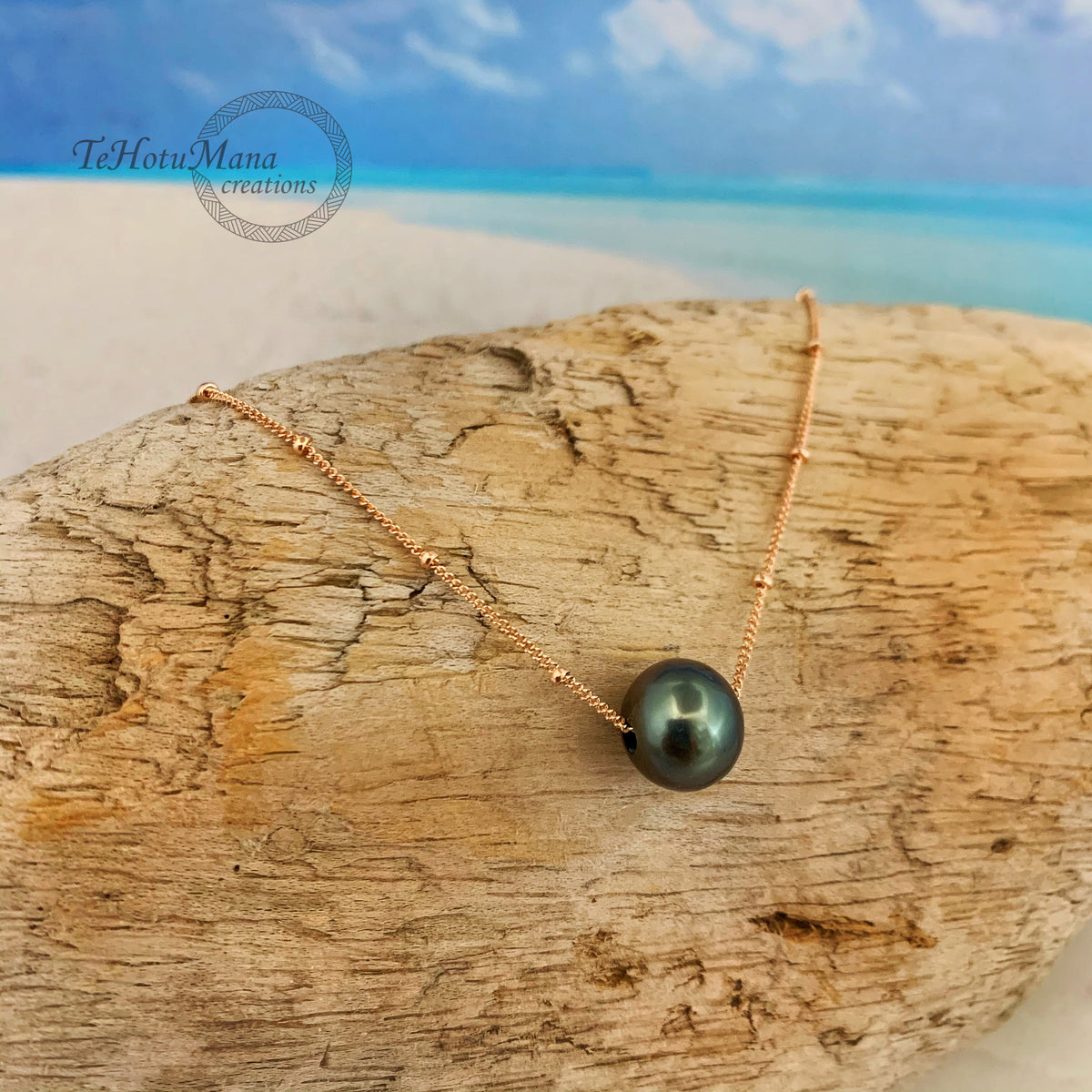 Pop-Up Mākeke - Te Hotu Mana Creations - Tahitian Sliding Pearl Rose Gold-Filled Necklace - Front View