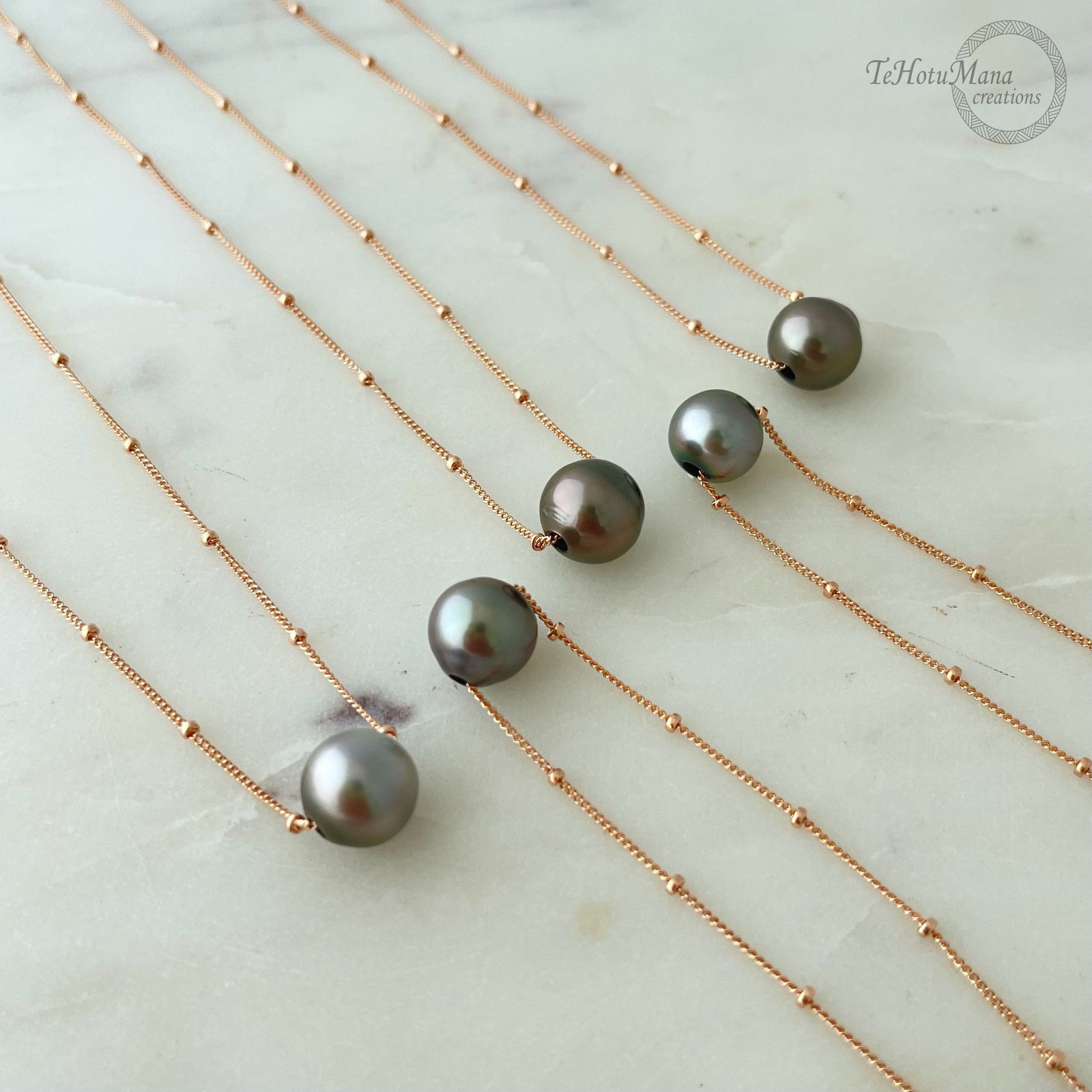 Pop-Up Mākeke - Te Hotu Mana Creations - Tahitian Sliding Pearl Rose Gold-Filled Necklace - Various Pearl Sizes