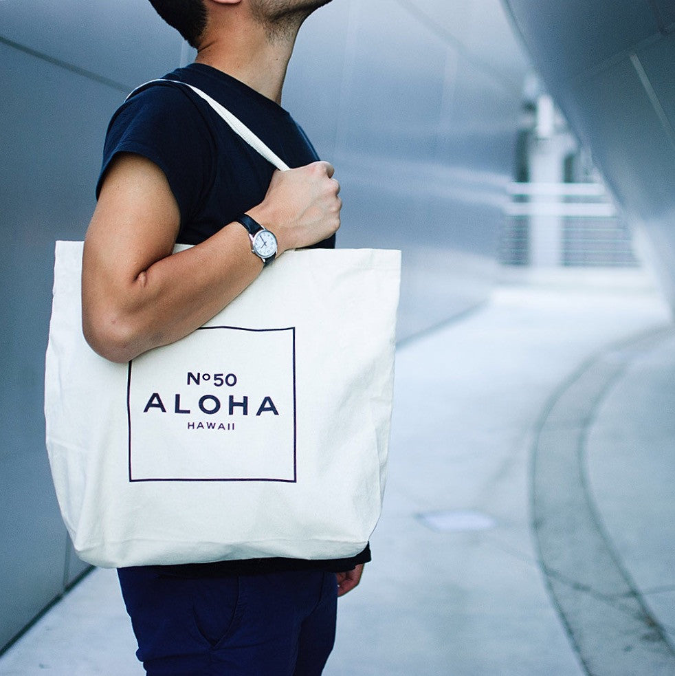 Pop-Up Mākeke - Workshop 28 HI - Aloha No. 50 Zippered Tote with Hidden Pocket in Natural Canvas