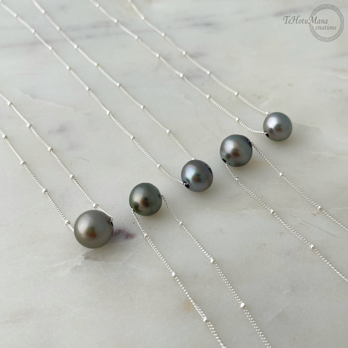 Tahitian Sliding Pearl Sterling Silver Necklace - 18" Satellite Chain