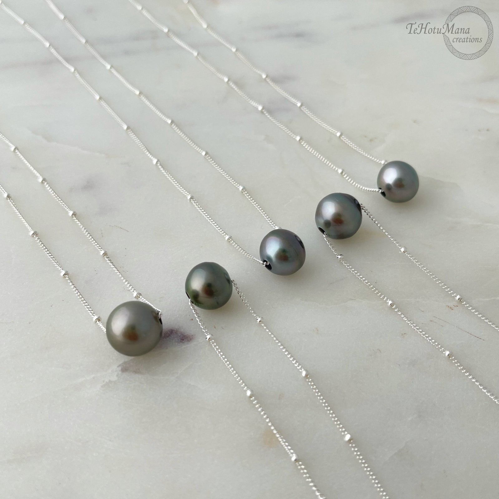 Tahitian Sliding Pearl Sterling Silver Necklace - 18" Satellite Chain