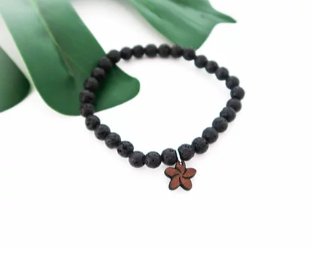 Lava Bead Bracelet with Koa Charm